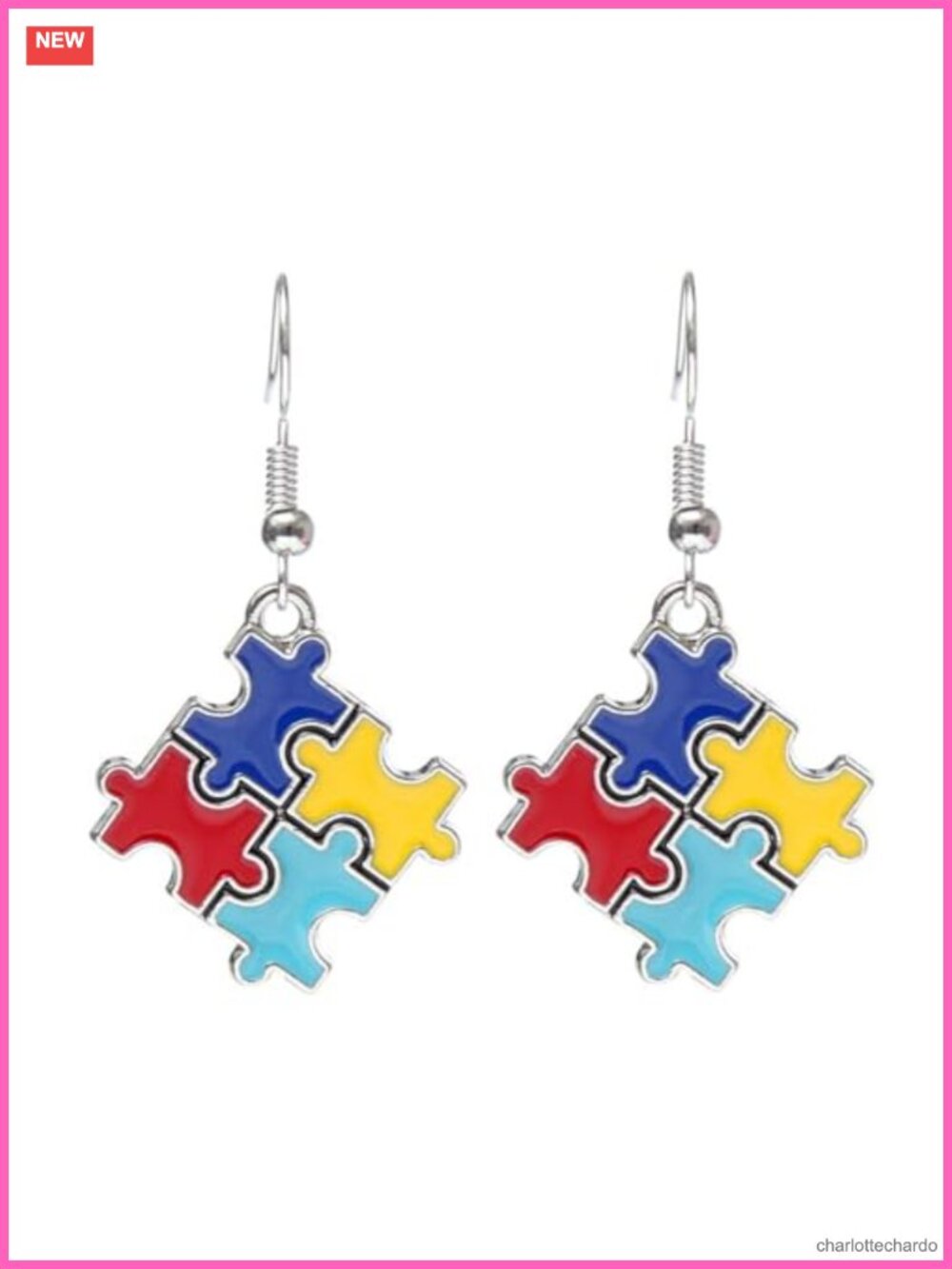 Hypoallergenic Alloy Puzzle Piece Drop Dangle Earrings Autism Awareness
